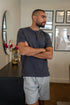 Men summer pajama set Dark Grey T-shirt + Light Grey X White Stripes Short